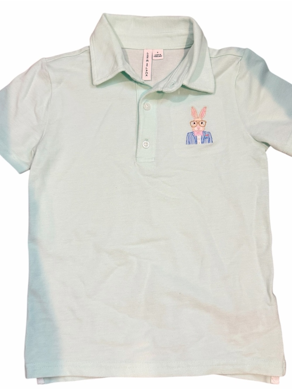 Janie and Jack Mint Green Polo with Embroidered Bunny